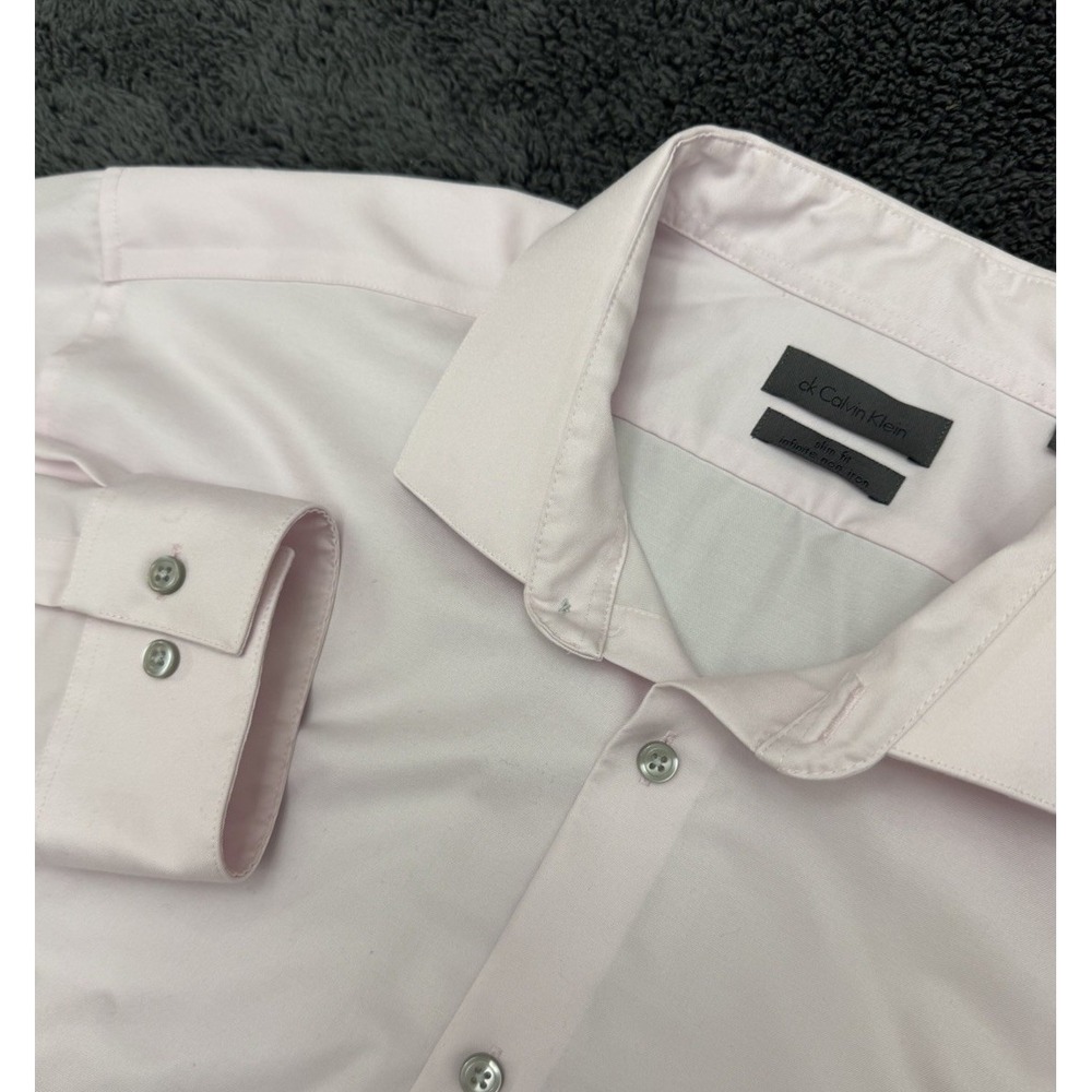 Calvin Klein Slim Fit Non-Iron Dress Shirt 18 34/35 Light Pink Men's Long Sleeve